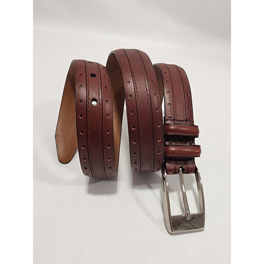 Allen Edmonds Mens Brown Italian Calfskin Perforated Leather Belt 34 85 36506